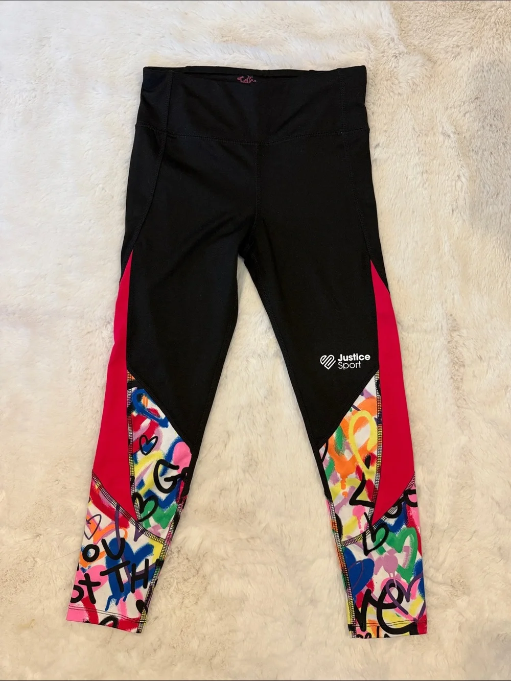 Justice Black & Hot Pink Graffiti-Accent Active Leggings